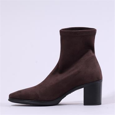 Miss Elastic Block Heel Ankle Boot - Brown Stretch